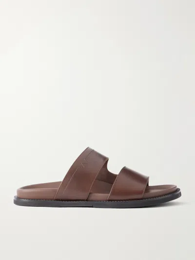Jm Weston Double V Anatomical Leather Slides In Brown