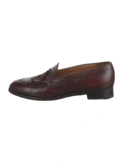 Pre-owned Jm Weston Leather Dress Loafers In Burgundy