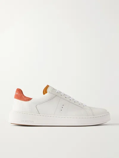 Jm Weston On Time Suede-trimmed Leather Sneakers In White