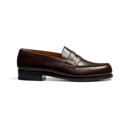 Jm Weston Penny Strap Calf Leather Loafer In Brown