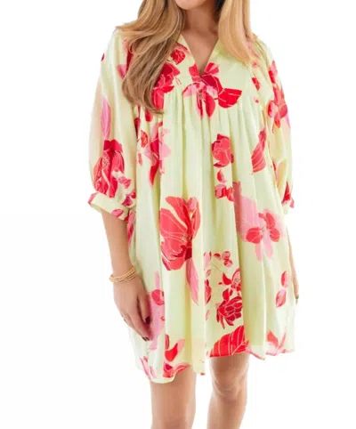 J.marie Alara Puff Sleeve Dress In Light Green/pink In Multi
