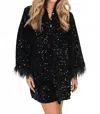 J.marie Britt Feather Sleeve Dress In Black In Black