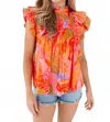J.marie Eden Pleated Lined Cotton Top In Pink Multi In Pink