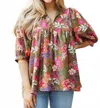 J.marie Hayes Puff Sleeve Tunic Top In Pink In Multi