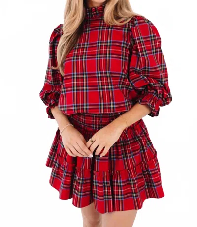 J.marie Hollin Long Sleeve Bow Top In Red Plaid