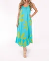 J.marie Indi Midi Dress In Aqua/lime In Multi