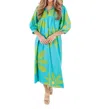 J.marie Indi Puff Sleeve Midi Dress In Aqua Multi In Multi