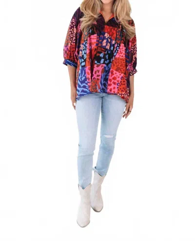 J.marie Jade Puff Sleeve Tunic In Red Multi
