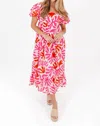 J.marie Lara Babydoll Midi Dress In Red/pink In Multi