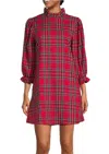 J.marie Long Sleeve Bow Mini Dress In Red Gingham In Multi