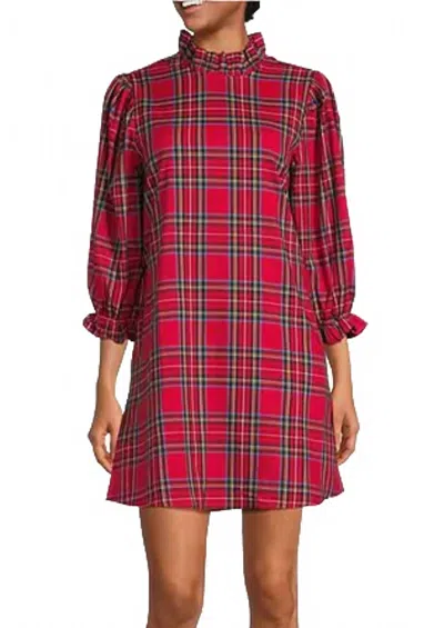 J.marie Long Sleeve Bow Mini Dress In Red Gingham In Multi
