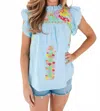 J.marie Posie Ruffle Neck Top In Blue In Blue