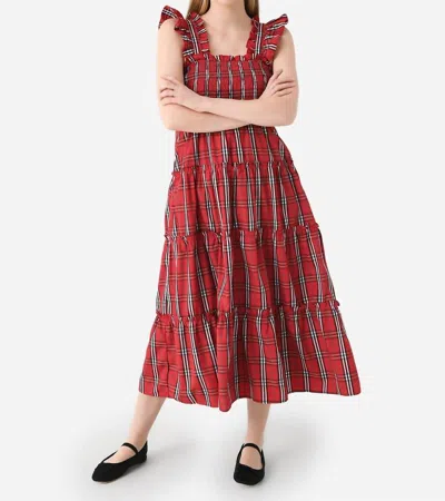 J.marie Rayna Ruffle Strap Midi Dress In Red Mini Gingham In Multi