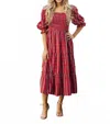 J.marie Rayna Square Ruched Midi Dress In Red In Red