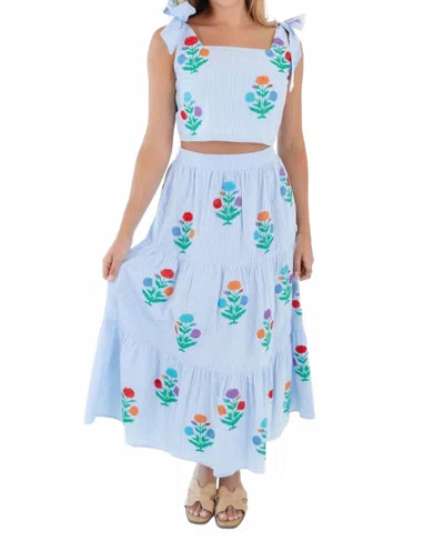 J.marie Samson Midi Skirt Set In Blue Stripe