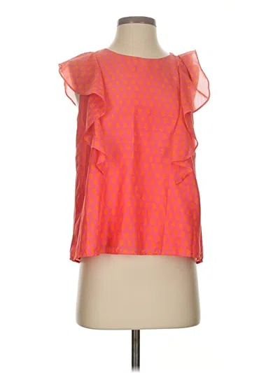 Pre-owned J.marie Sleeveless Silk Top Orange Ruffles Neckline Tops