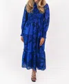 J.marie Stevie Ruched Long Sleeve Midi Dress In Blue In Blue