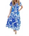 J.marie The Laken Ruffle Sleeve Midi Dress In Blue In Blue