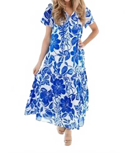 J.marie The Laken Ruffle Sleeve Midi Dress In Blue