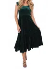 J.marie Tyler Ruffle Midi Dress In Green Velvet In Green