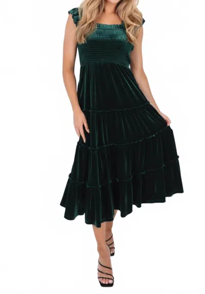 J.marie Tyler Ruffle Midi Dress In Green Velvet