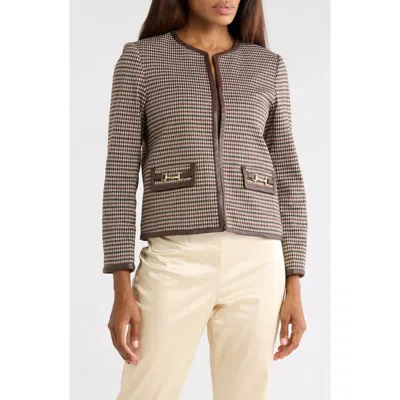 J.mclaughlin Jmclaughlin Cyna Faux Leather Trim Jacket In Cream/ Brown/ Black