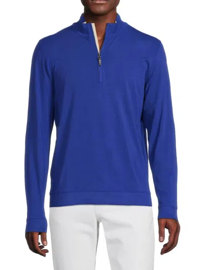 J.mclaughlin J. Mclaughlin Men's Clermont Pima Cotton Blend Zip Up Pullover In Royal Blue