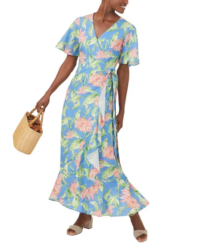 J.mclaughlin Peony Bloom Audette Linen-blend Dress In Blue