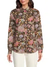 J.mclaughlin J. Mclaughlin Women's Lois Floral Stretch Cotton Shirt In Brown