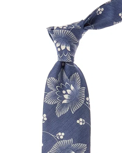 J.mclaughlin Denim Lotus Silk Tie In Blue