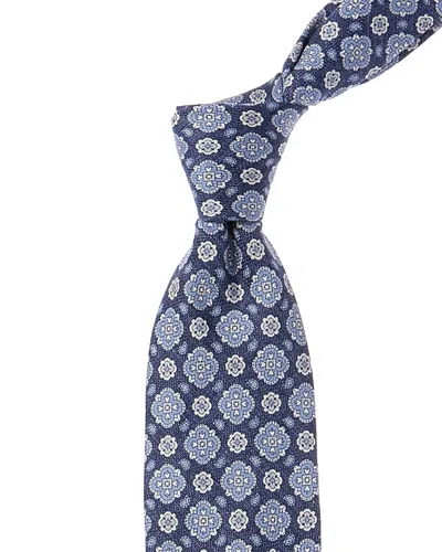 J.mclaughlin Foulard Silk Print Tie In Blue