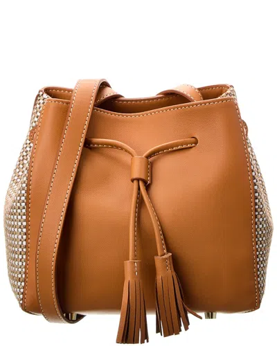 J.mclaughlin J. Mclaughlin Fuller Leather & Straw Bucket Bag In Brown