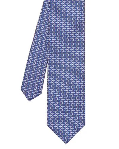 J.mclaughlin Micro Airplane Silk Print Tie In Blue