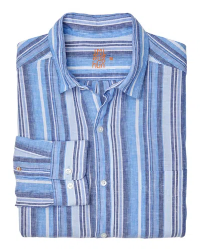 J.mclaughlin Multi Stripe Gramercy Linen Shirt In Blue