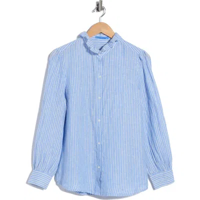 J.mclaughlin Jmclaughlin Julian Ruffle Collar Button Front Linen Top In Blue