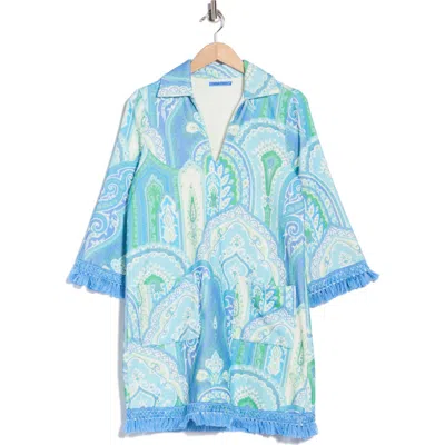 J.mclaughlin Jmclaughlin Maya Fringe Trim Terry Tunic Dress In Blue