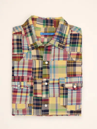 J.mclaughlin Men's Ace High Woven Shirt In Patchwork Yellow/blue/red In Multi