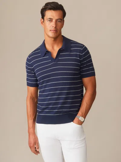 J.mclaughlin Men's Amalfi Linen Blend Polo In Stripe Navy/white In Multi