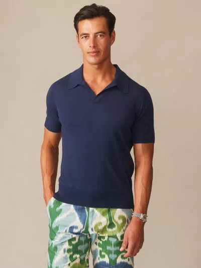 J.mclaughlin Men's Amalfi Linen Blend Polo Navy In Blue