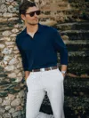 J.mclaughlin Men's Amalfi Polo Sweater Navy In Animal Print