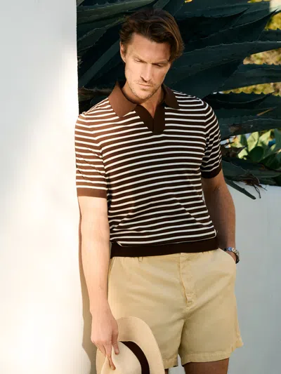 J.mclaughlin Men's Amalfi Short Sleeve Polo In Stripe Brown/egret White