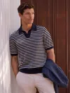 J.mclaughlin Men's Amalfi Short Sleeve Polo In Stripe Navy/egret White