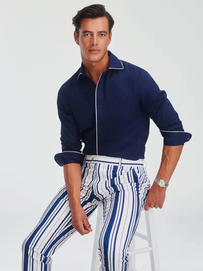 J.mclaughlin Men's Anderson Cotton Shirt Navy In Blue