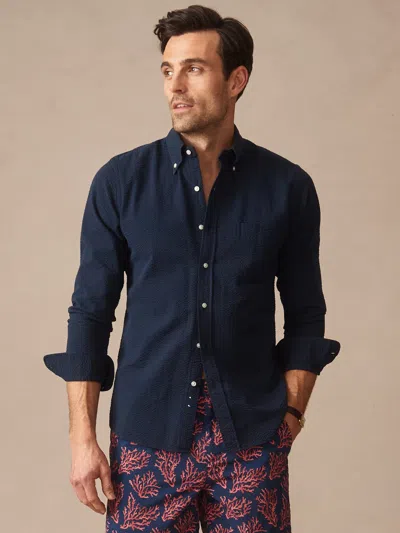 J.mclaughlin Men's Belvedere Cotton Seersucker Shirt Navy In Blue