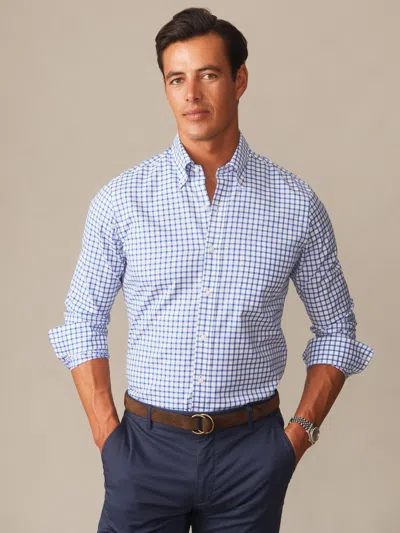 J.mclaughlin Men's Belvedere Cotton Shirt In Check Blue/white In Multi