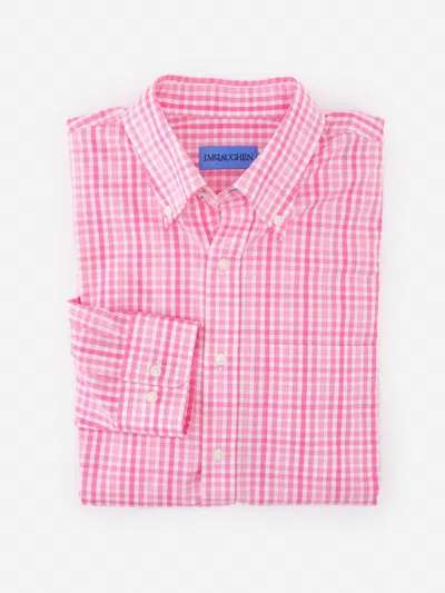 J.mclaughlin Men's Belvedere Cotton Shirt In Gingham Multi White/pink