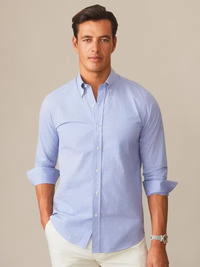 J.mclaughlin Men's Belvedere Cotton Shirt In Graphic Check Navy/white In Blue