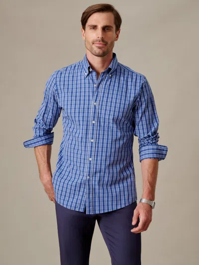 J.mclaughlin Men's Belvedere Cotton Shirt In Multi Check Blue/white