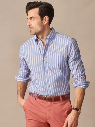 J.mclaughlin Men's Belvedere Cotton Shirt In Multi Stripe Orange//maroon/blue