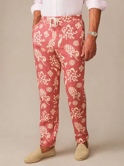 J.mclaughlin Men's Bleeker Linen Fancy Pants In Corallo Bloom Coral/yellow In Animal Print